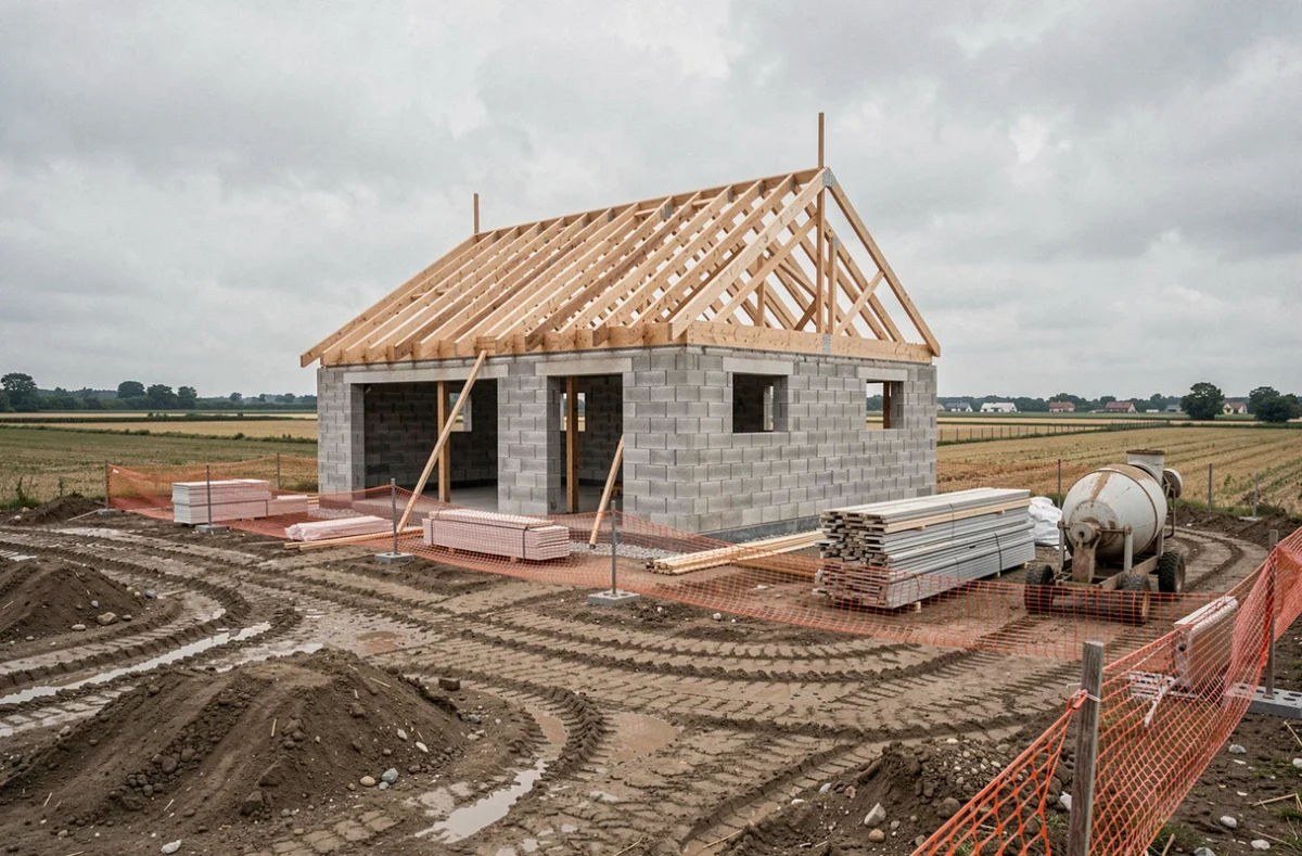 Chantier de construction de maison individuelle par Ac-promotion dans la périphérie de Reims