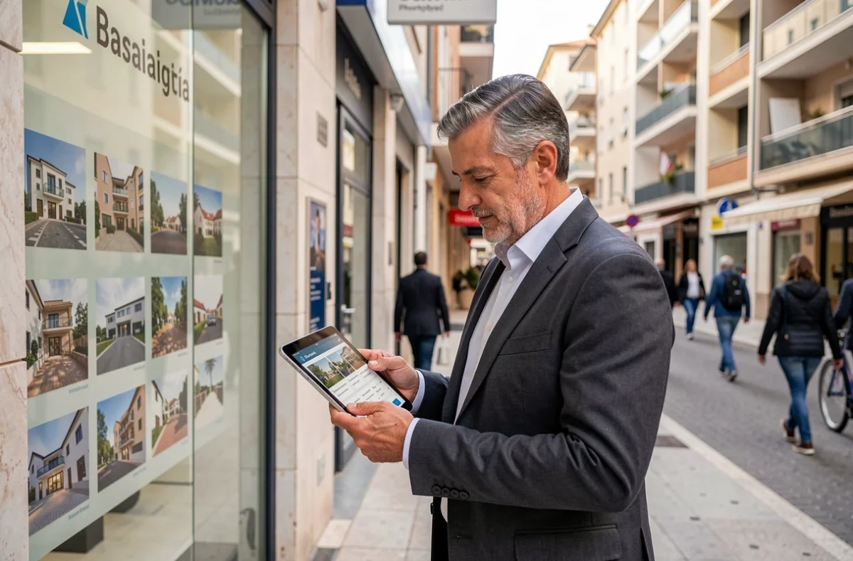 Agent d'Aera Grand Sud Immobilier devant l'agence dans le quartier commercial de Bastia