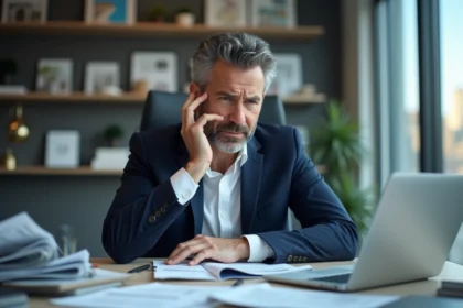 Agent immobilier homme frustré au bureau