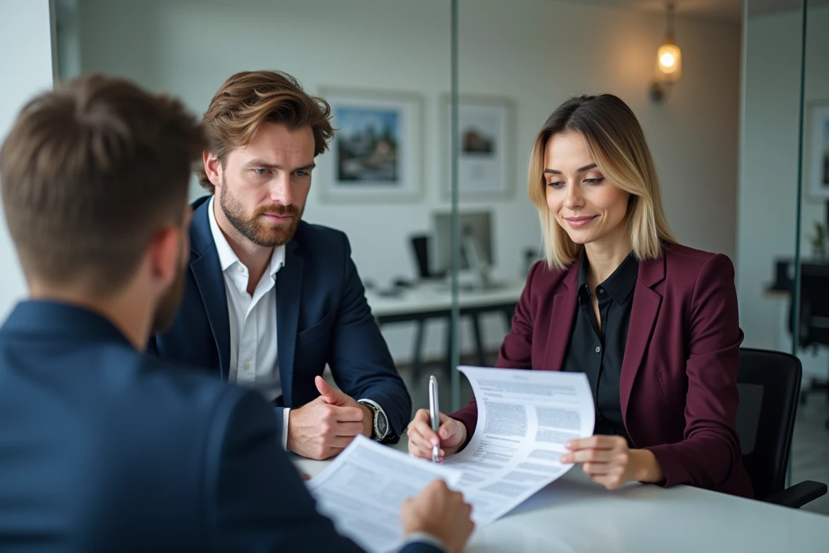 Agents immobiliers conseillant un client pour une vente rapide de maison dans le contexte d'un divorce