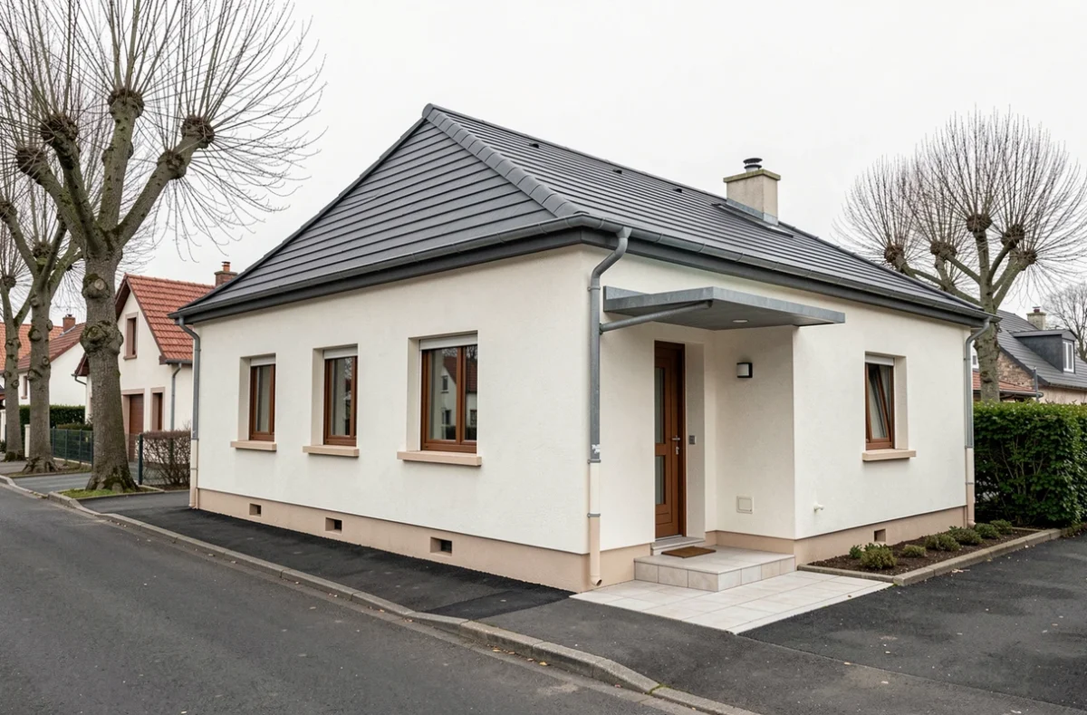 Maison individuelle BC Résidences avec façade enduite beige et toiture en tuiles plates dans un quartier de Reims