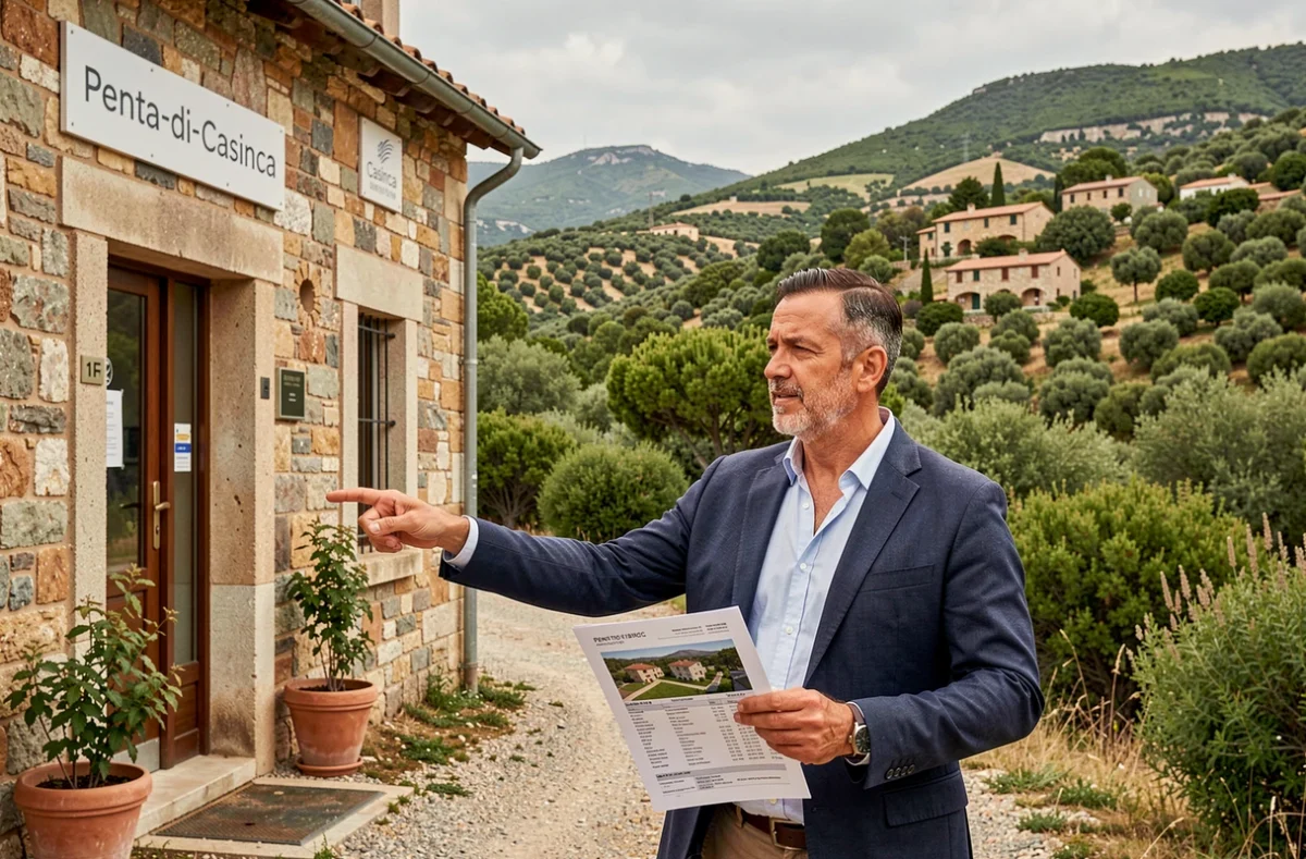 Agent de Casinca Immobilier à Penta-di-Casinca avec vue sur les collines corses en arrière-plan