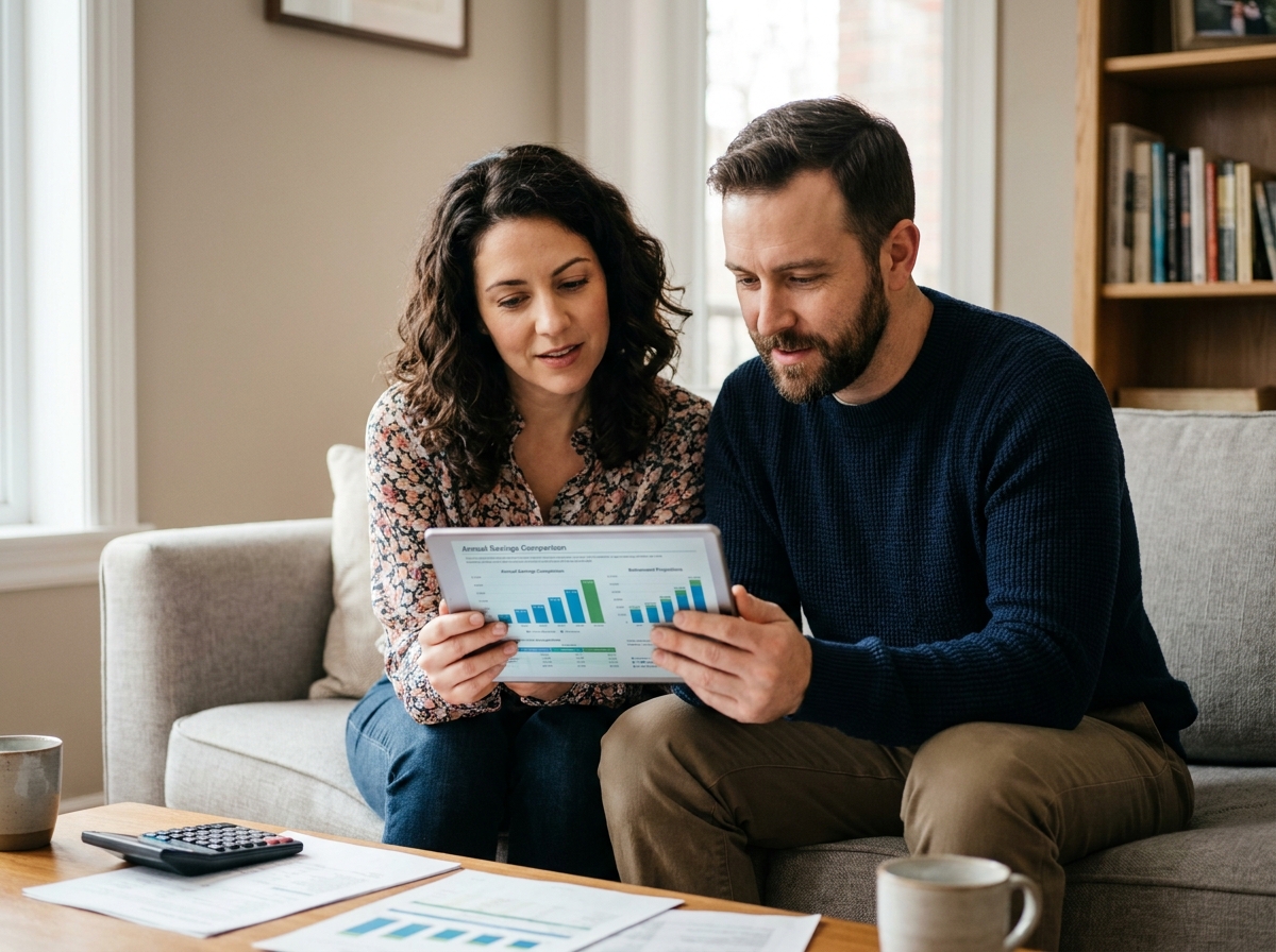 Couple comparant des offres de crédit à la consommation sur une tablette