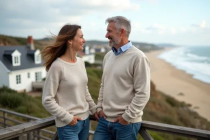 Couple normand sur la terrasse avec vue sur la mer