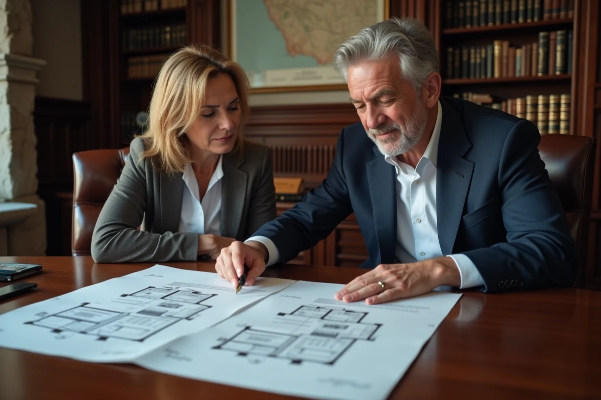Couple consultant un notaire pour une donation immobilière et les risques liés à la succession familiale