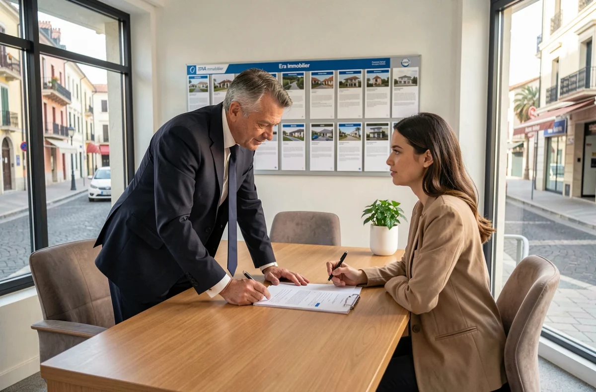 Agent Era Immobilier Bastia conseillant une cliente dans les bureaux modernes de l'agence