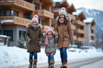 Famille souriante dans la station de Les Menuires Croisette
