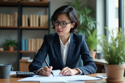 Femme d'affaires en réunion dans un bureau moderne