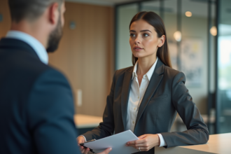 Femme d affaires en réunion dans un bureau moderne