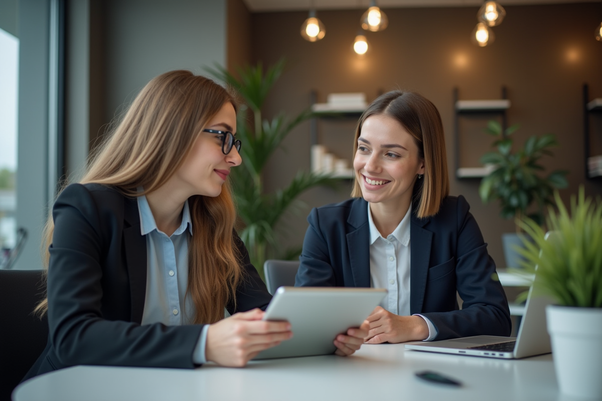 Jeune femme discutant avec un conseiller financier dans une banque