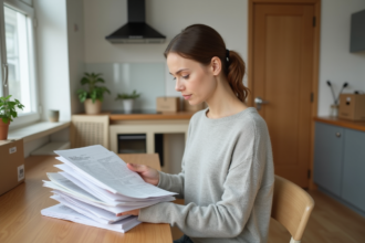 Femme organisée avec cartons dans un appartement lumineux