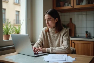Jeune femme au travail dans une cuisine urbaine française