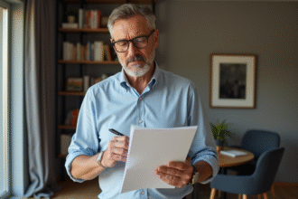 Homme d'affaires examinent des papiers dans un intérieur moderne