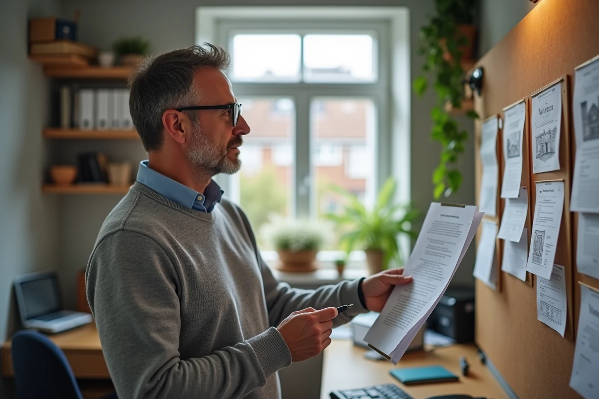 Homme d age étudiant des documents dans un bureau