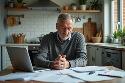 Homme d'âge moyen au travail dans la cuisine moderne