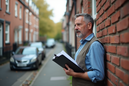 Homme d'âge moyen regardant le mur urbain