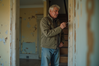 Inspecteur bâtiment dans une vieille pièce usée