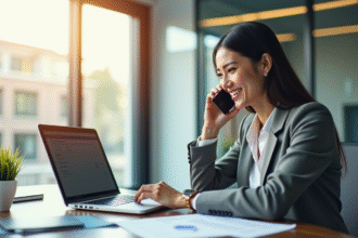 Professionnel souriant au bureau pour un article sur le credit immobilier
