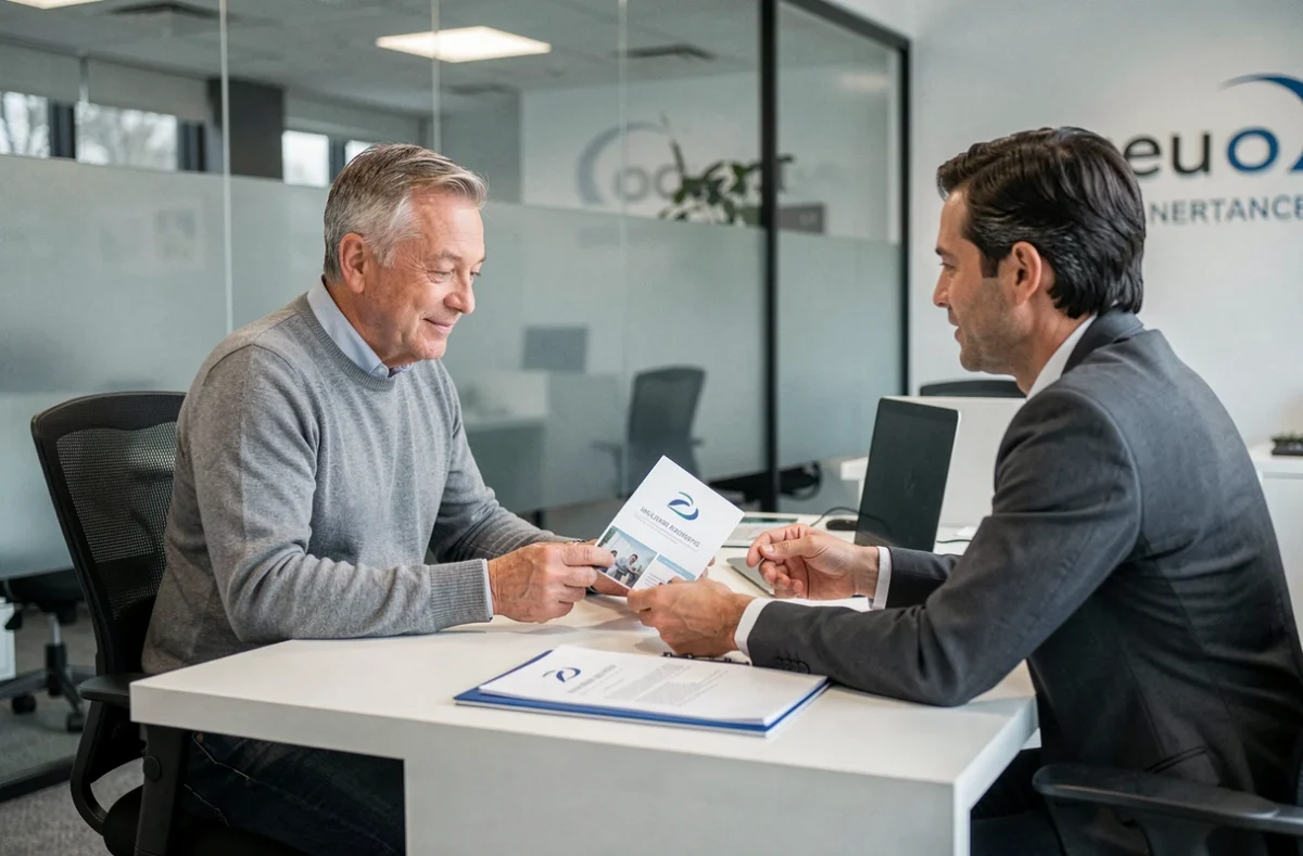 Homme en rendez-vous avec un conseiller en assurance habitation pour discuter des garanties juridiques