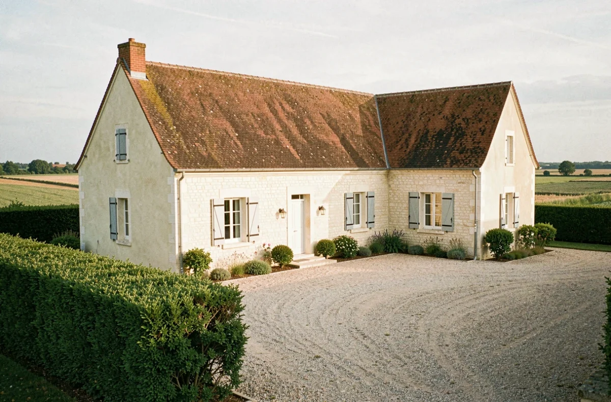 Maison de style longère construite par Rivray en Eure-et-Loir avec pierres apparentes et toiture en tuiles traditionnelles
